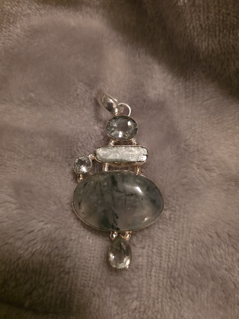 Sterling Silver Green-Gray Gemstone Pendant - Elegant Women’s Necklace Charm